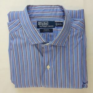 Classic Fit Mens Long Sleeve Blue Striped Shirt